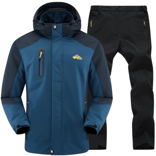 [ベンケ] 【雨風に強い】 アウトドアジャケット 上下セット メンズ 登山 釣り バイク 自転車 キャンプ トレッキング 防水 ウェア 通勤 通学 トザン マウンテンパーカー レインウェア ウインドブレーカー カッパ 雨具 防風 撥水 (ネイビー M)